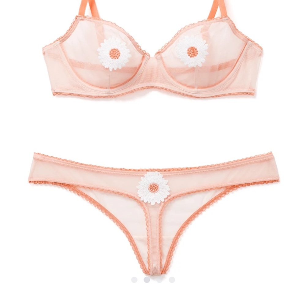NWT Adore Me Peach Lace Bra and Panty Set